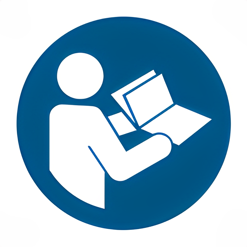Señal de obligación leer manual de instrucciones y mantenimiento.