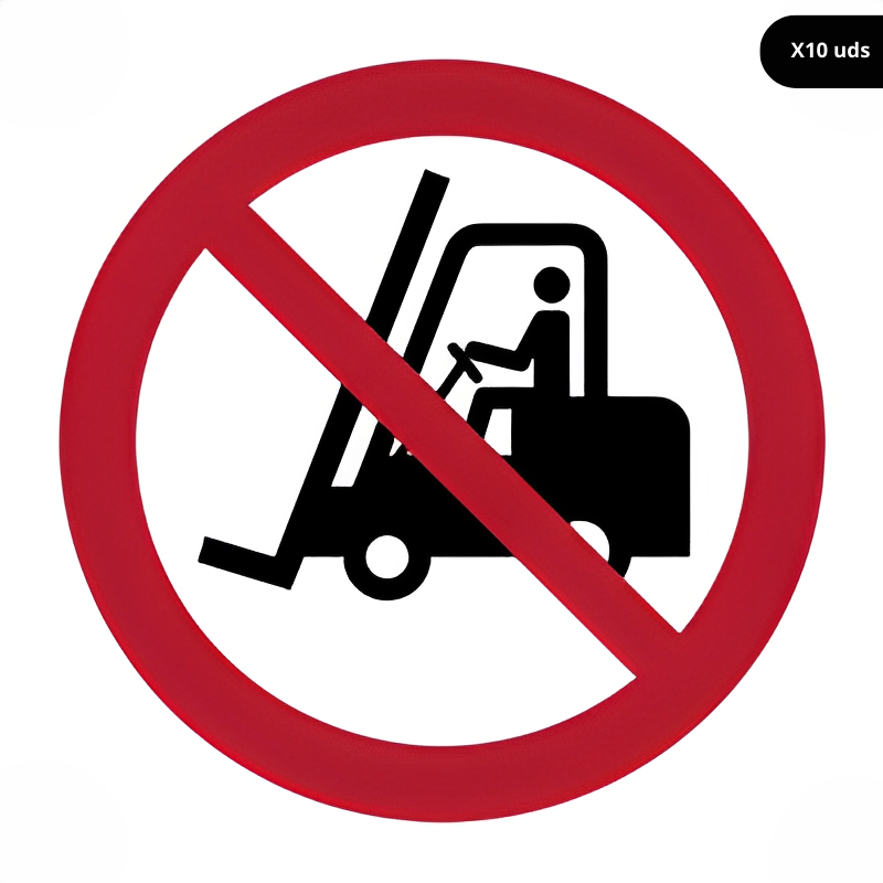Señal prohibido el paso para carretillas elevadoras y otros vehículos industriales.