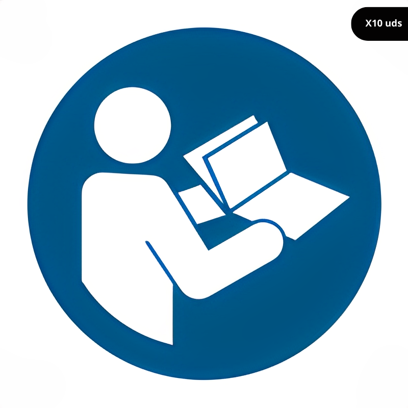 Señal de obligación leer manual de instrucciones y mantenimiento.