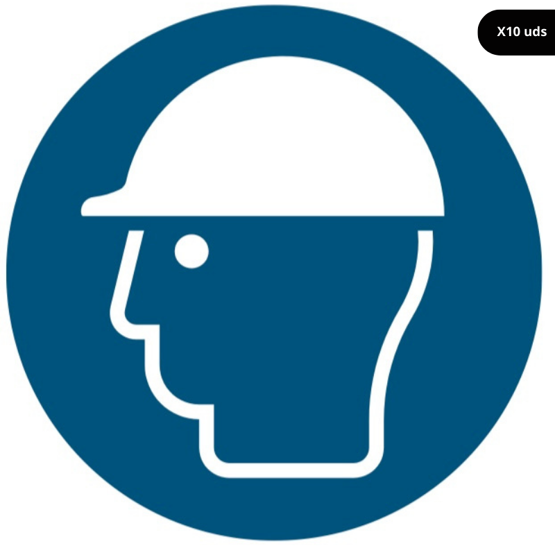 Señal de obligación uso obligatorio casco de seguridad.