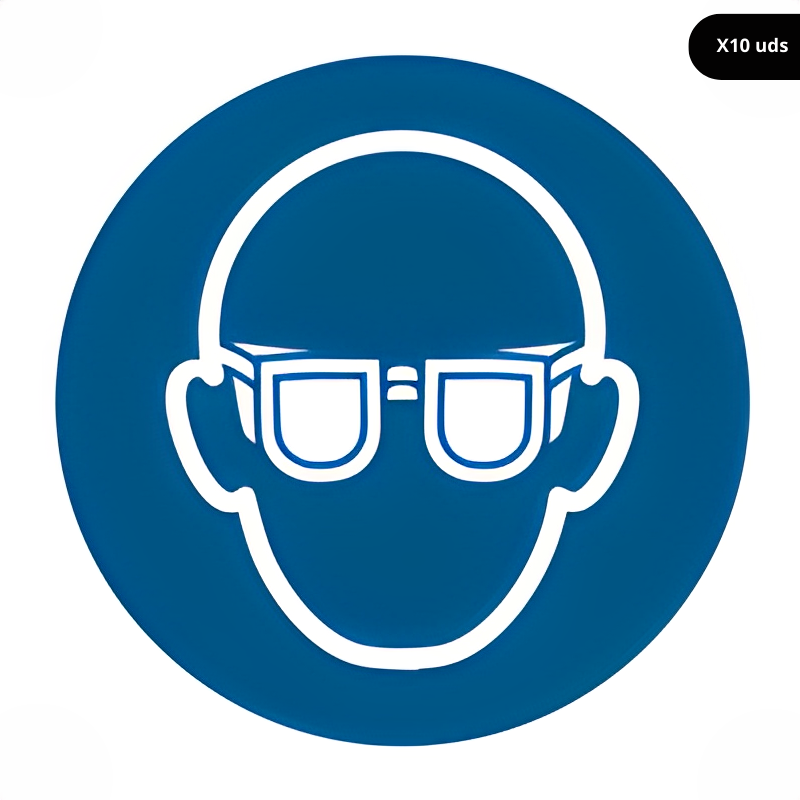 Señal de obligación uso gafas de seguridad.